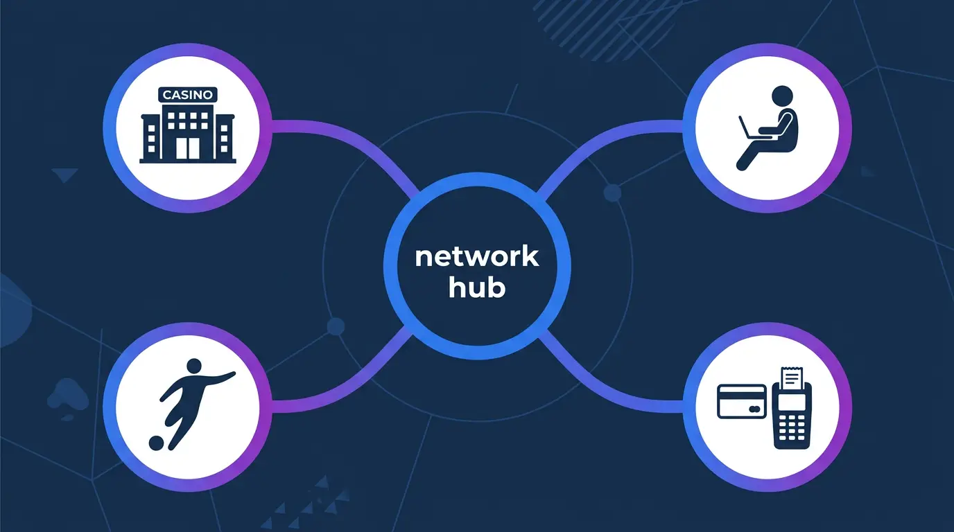Экосистема гемблинг-партнёрки: казино, вебмастер, игрок и платежи, инфографика