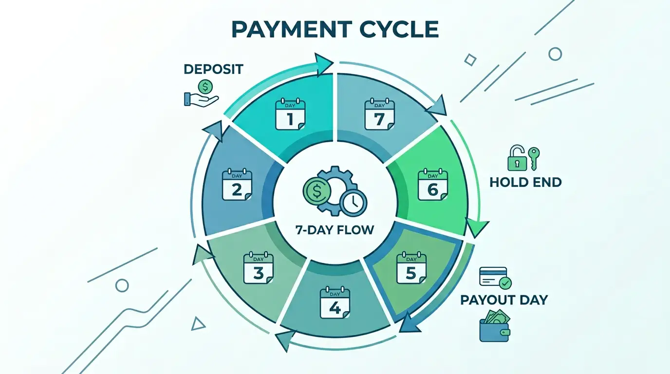 Цикл выплат: депозит, холд и день выплаты, схема по дням
