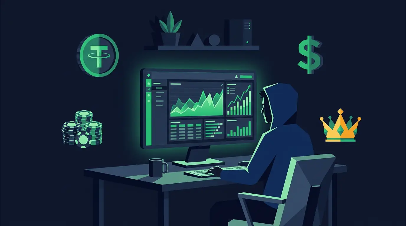 Дашборд вебмастера с аналитикой гемблинг партнёрок и USDT выплатами